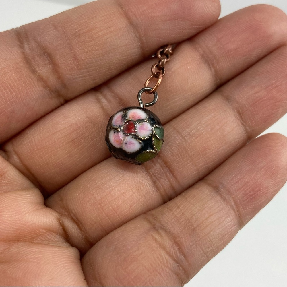 VTG Cloisonne Floral Bead Copper Chain  Jewelry Retro Earrings - Picture 8 of 13